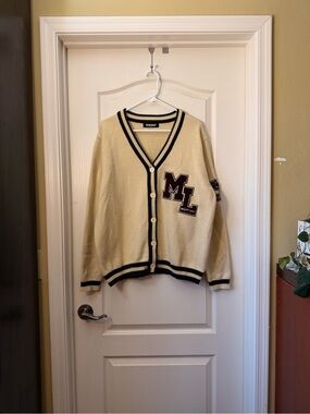 BLACK BEAR Misery Lake Applique Cream V-Neck Cardigan Sweater